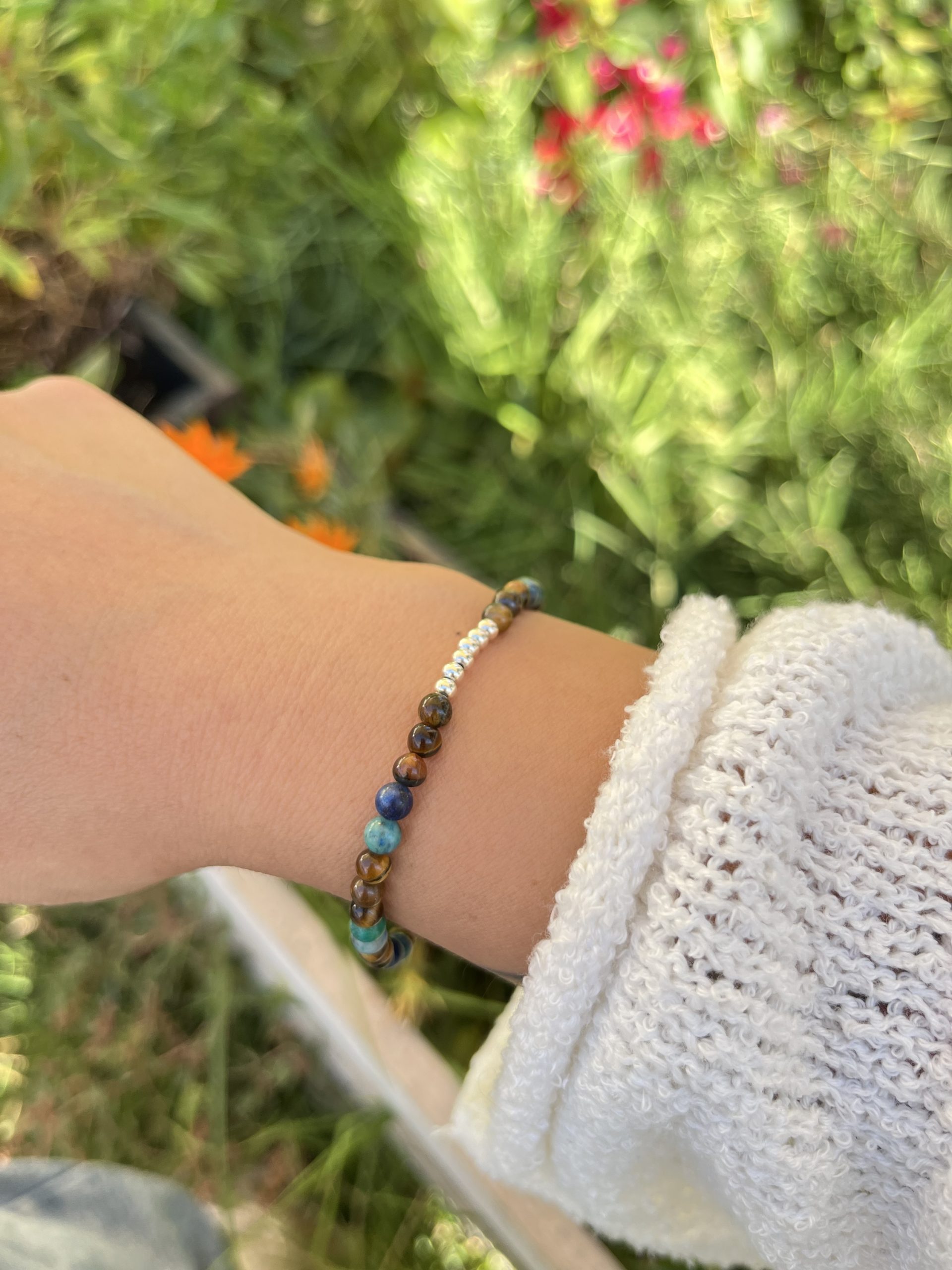 Pulsera de Ojo de Tigre y Azurita en Plata – Unisex