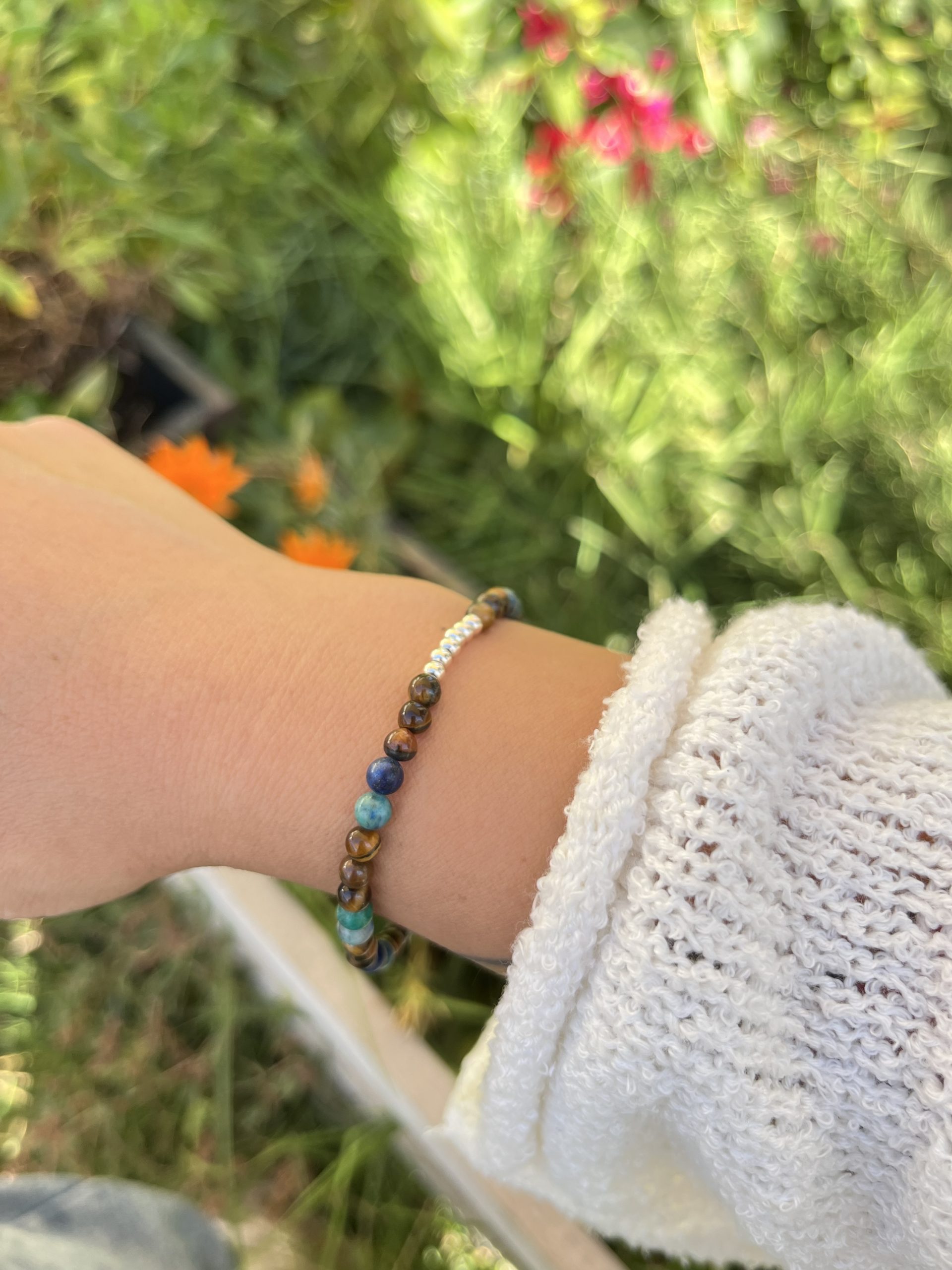 Pulsera de Ojo de Tigre y Azurita en Plata – Unisex - Imagen 2