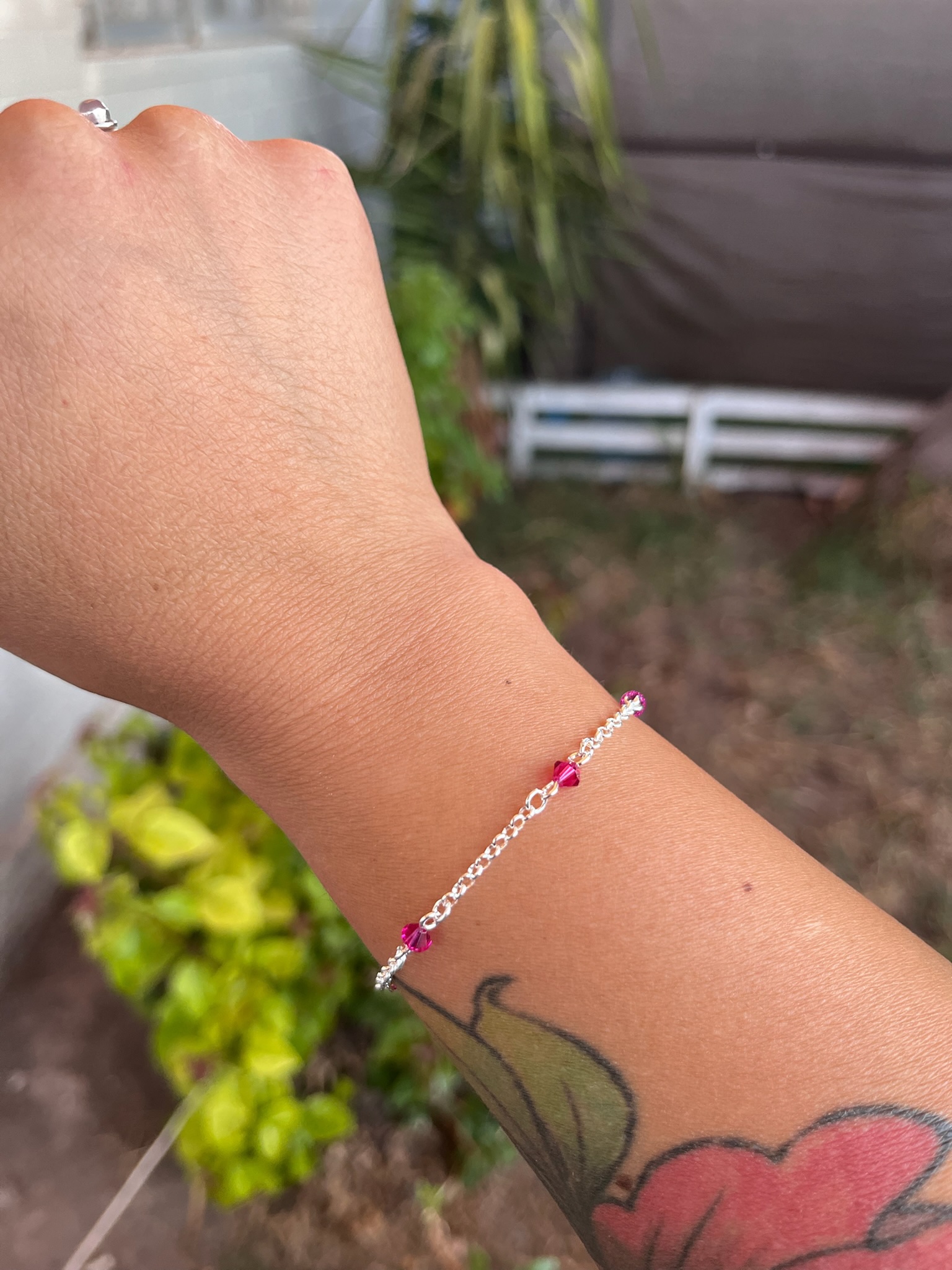 Pulsera Cristales Swarovski Fucsia en Plata 925 - Imagen 4