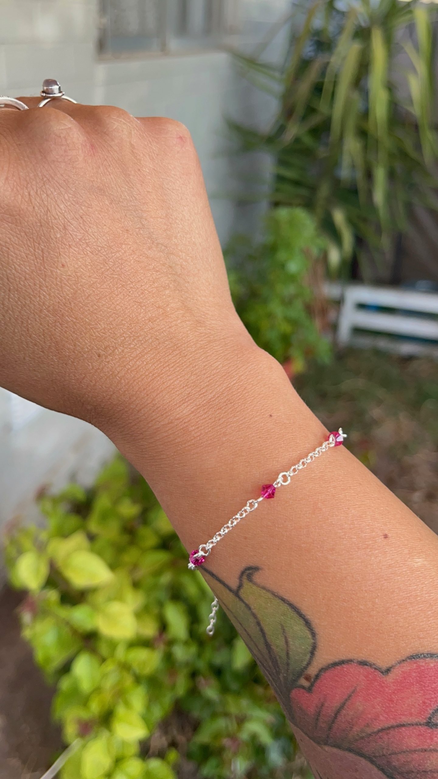 Pulsera Cristales Swarovski Fucsia en Plata 925