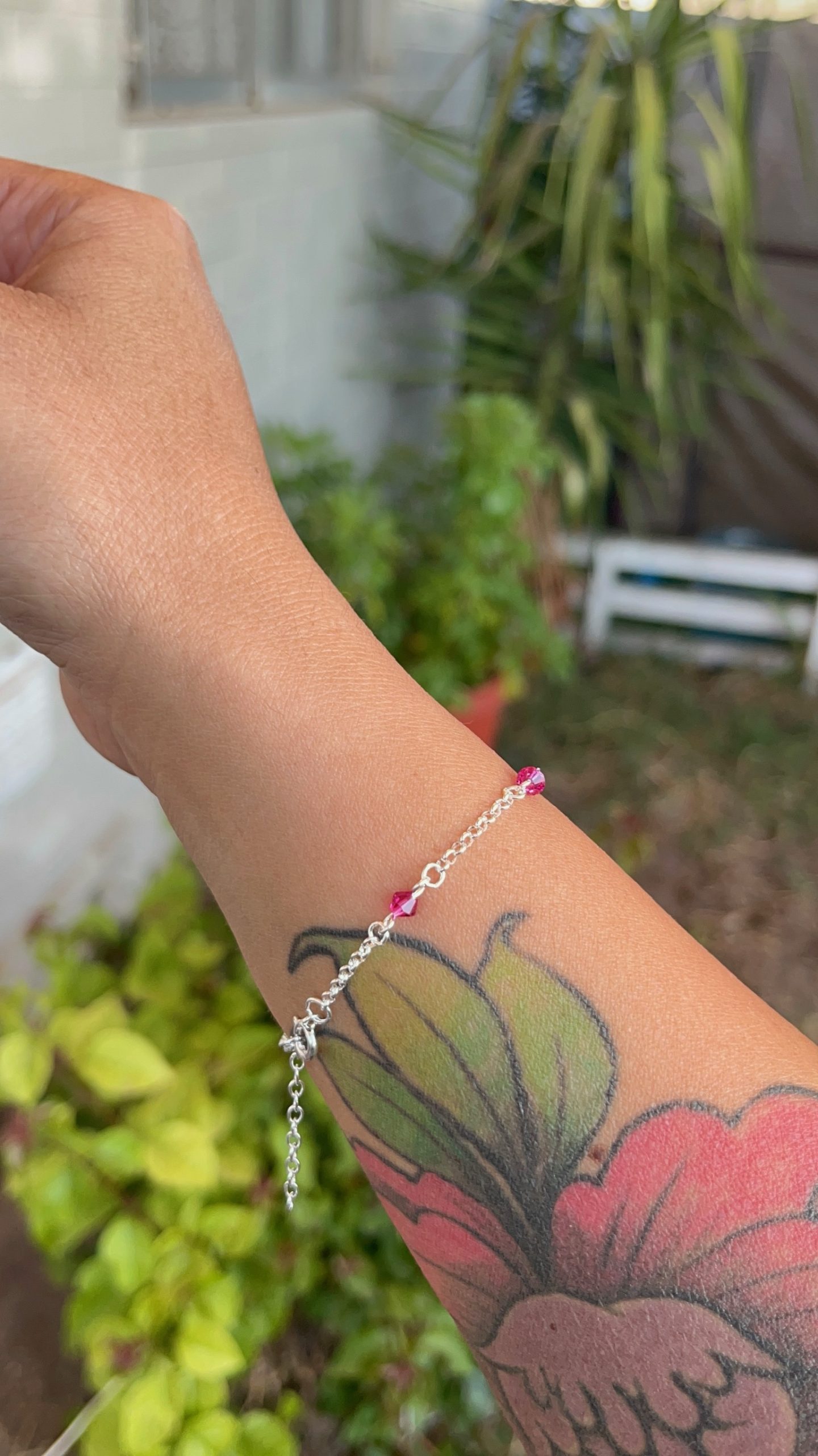 Pulsera Cristales Swarovski Fucsia en Plata 925 - Imagen 3