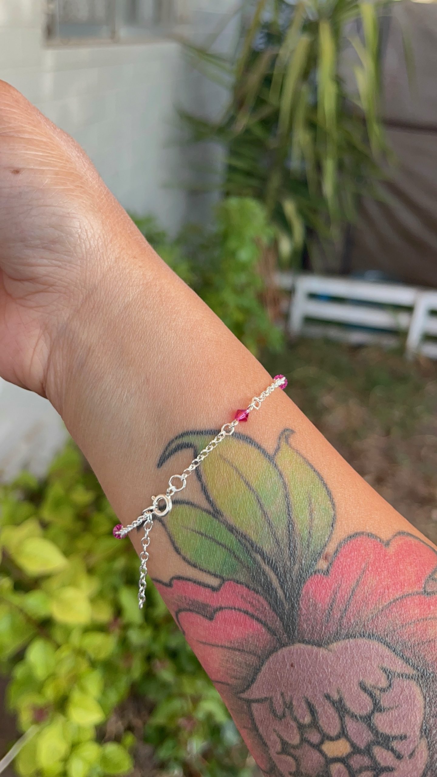 Pulsera Cristales Swarovski Fucsia en Plata 925 - Imagen 2