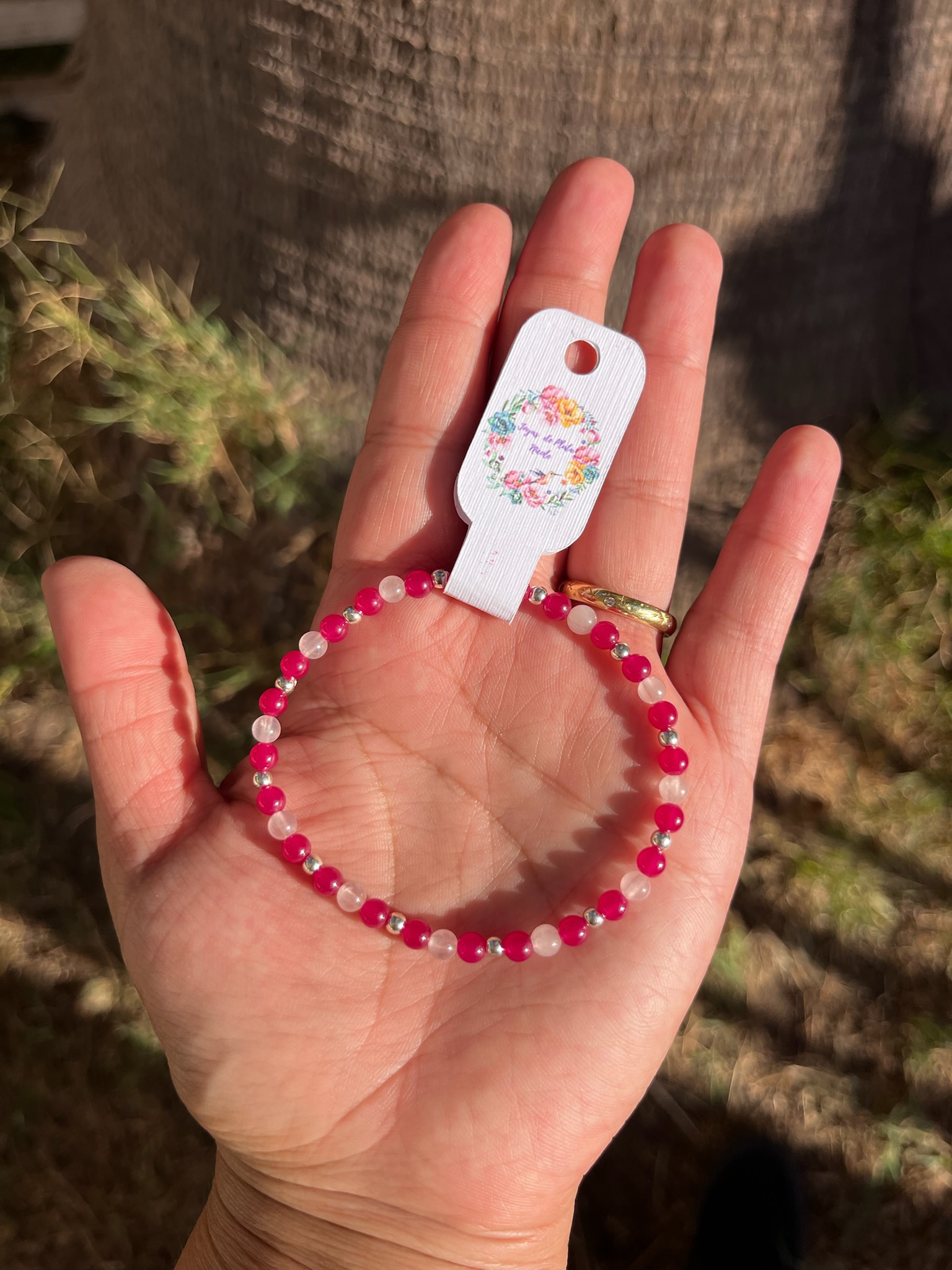 Pulsera de Cuarzo Rosado, Rubí y Plata 925 – Amor, Energía y Elegancia 💎 - Imagen 2