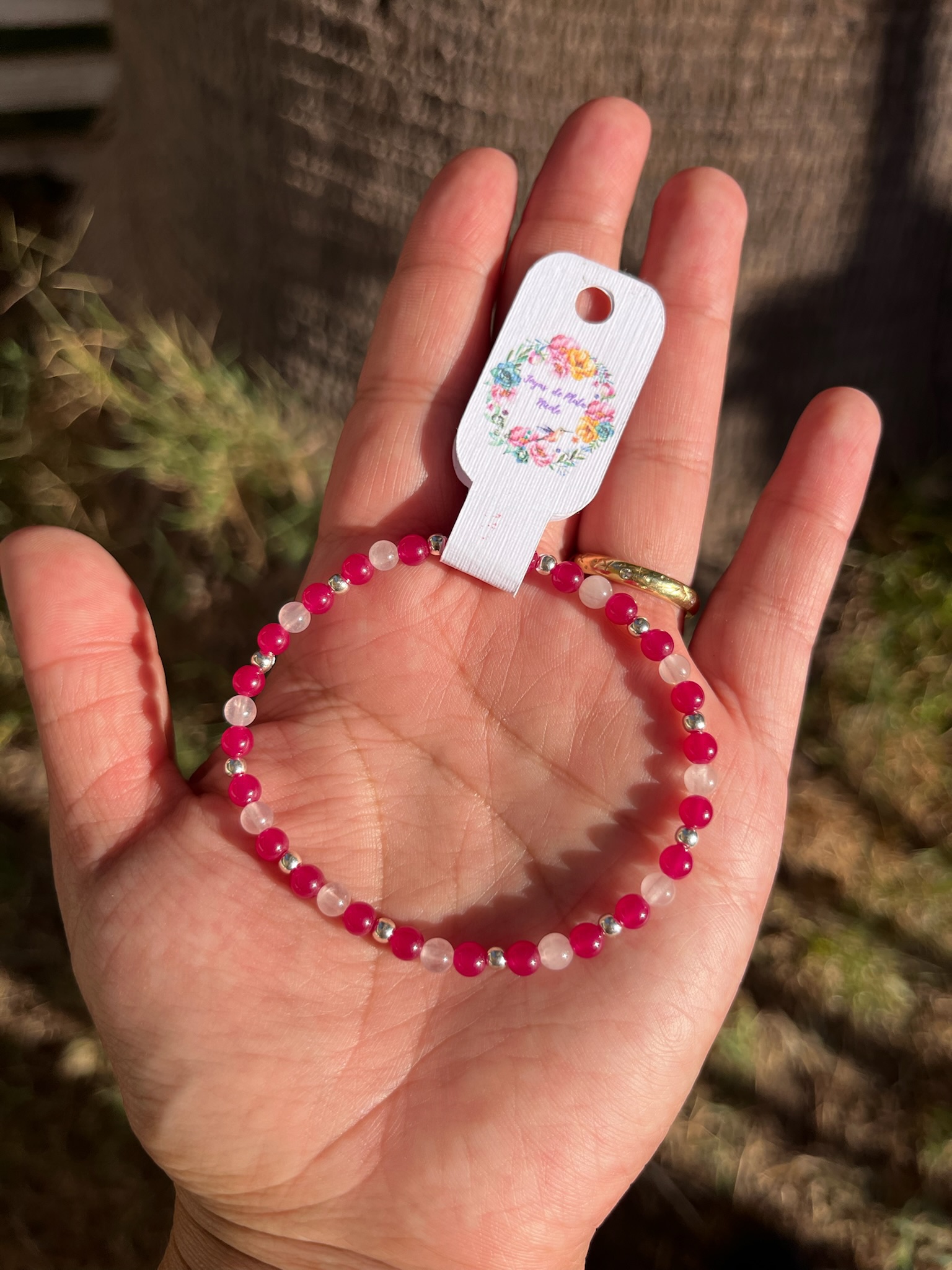 Pulsera de Cuarzo Rosado, Rubí y Plata 925 – Amor, Energía y Elegancia 💎