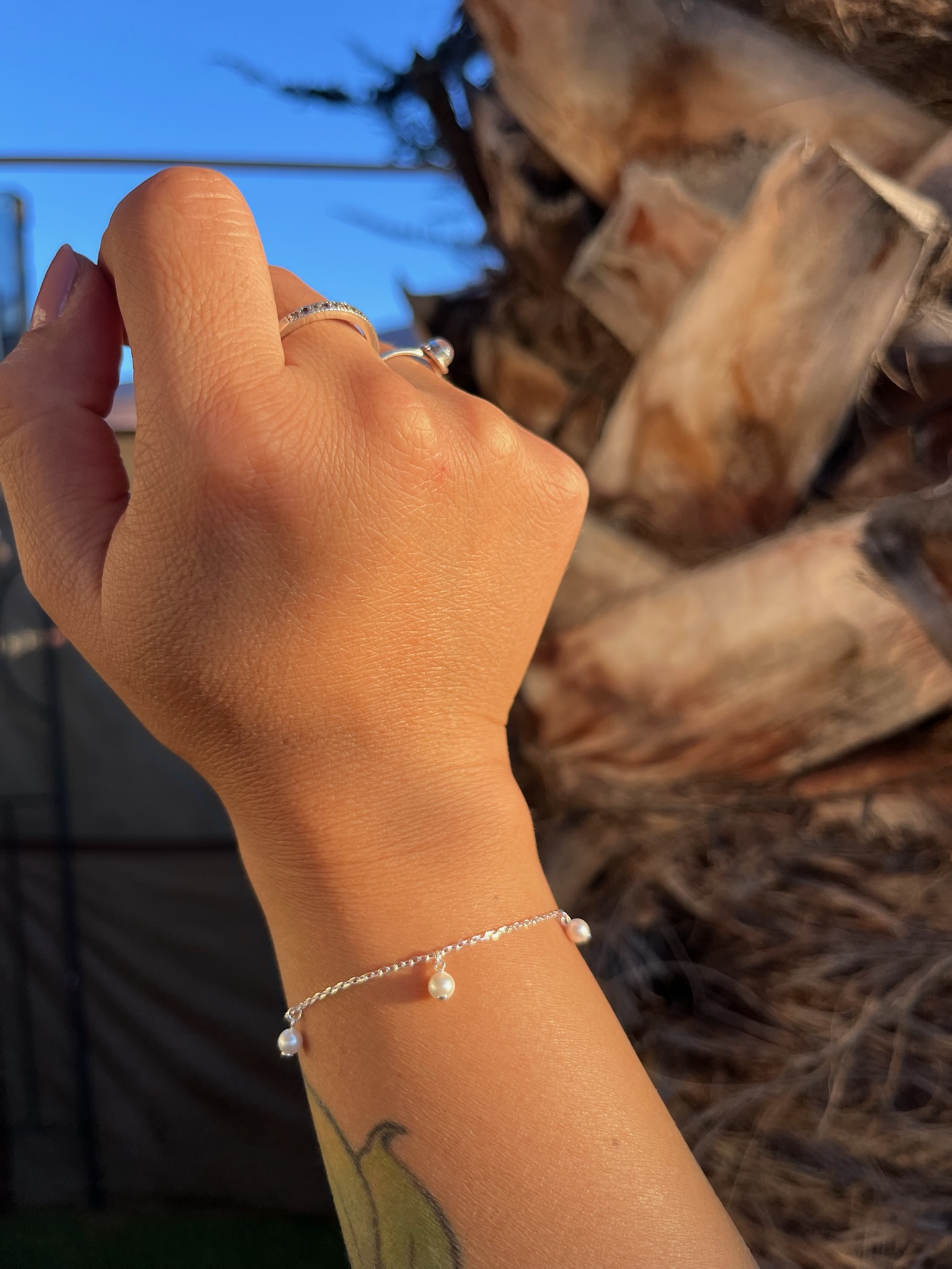 Pulsera de Plata 925 Italiana Diseño Serie Perlas Colgantes