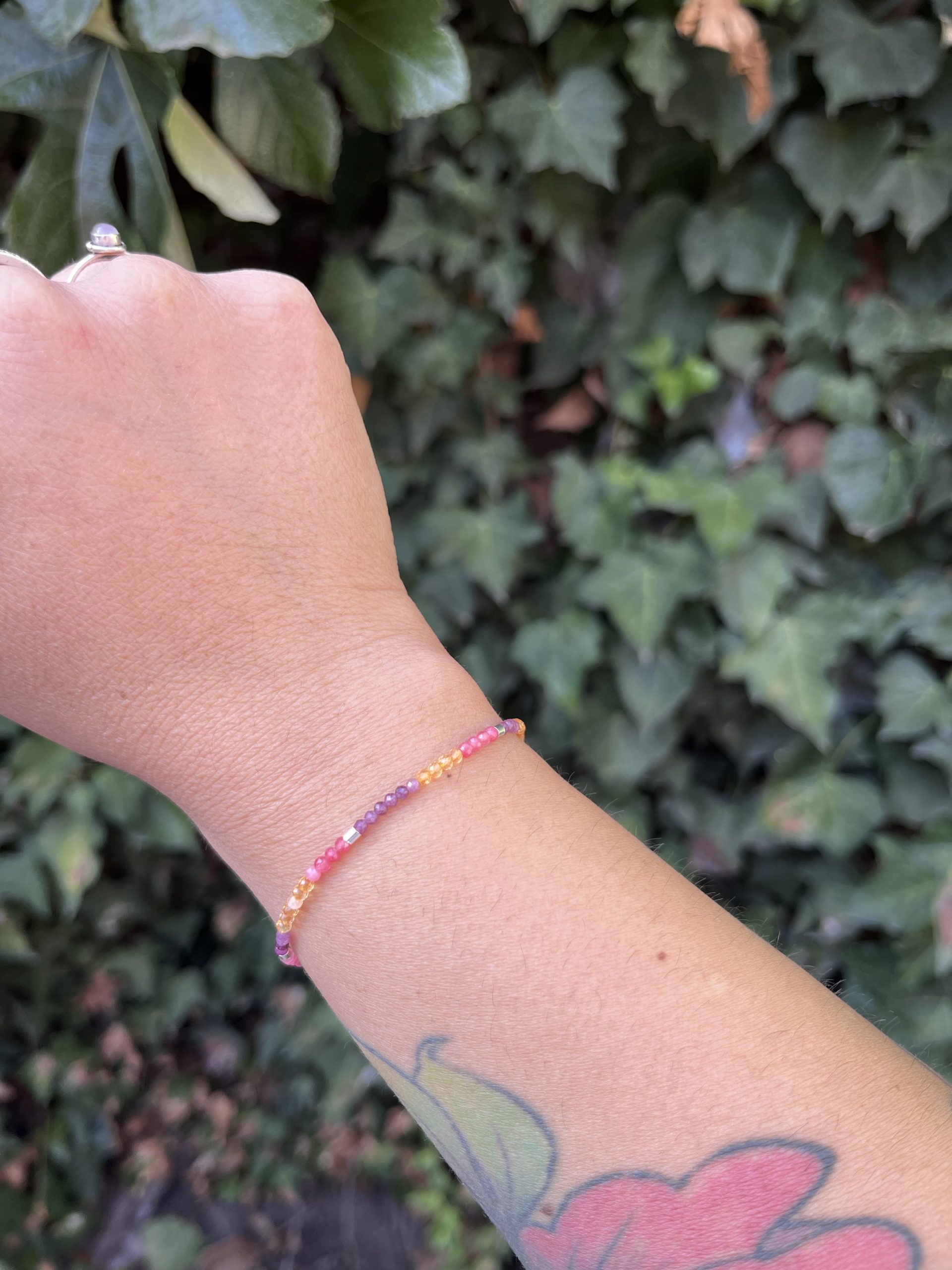 Pulsera Mini Mostacilla con Piedras Naturales – Plata 925 Italiana