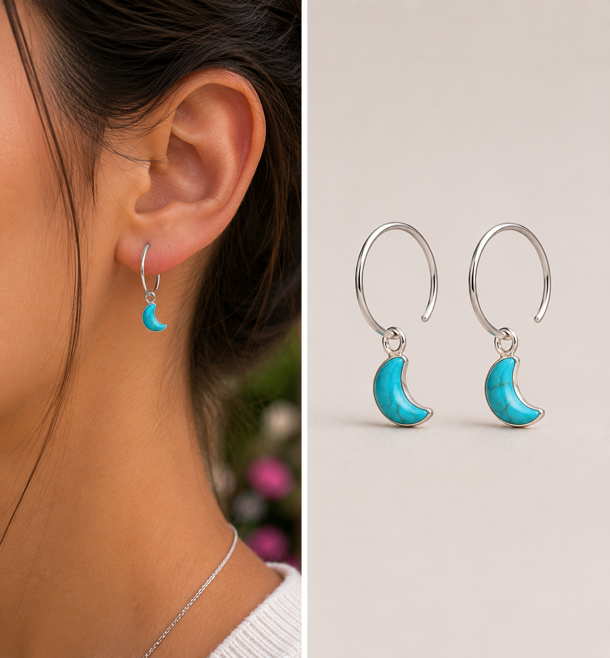Aros Luna Turquesa de Plata 925