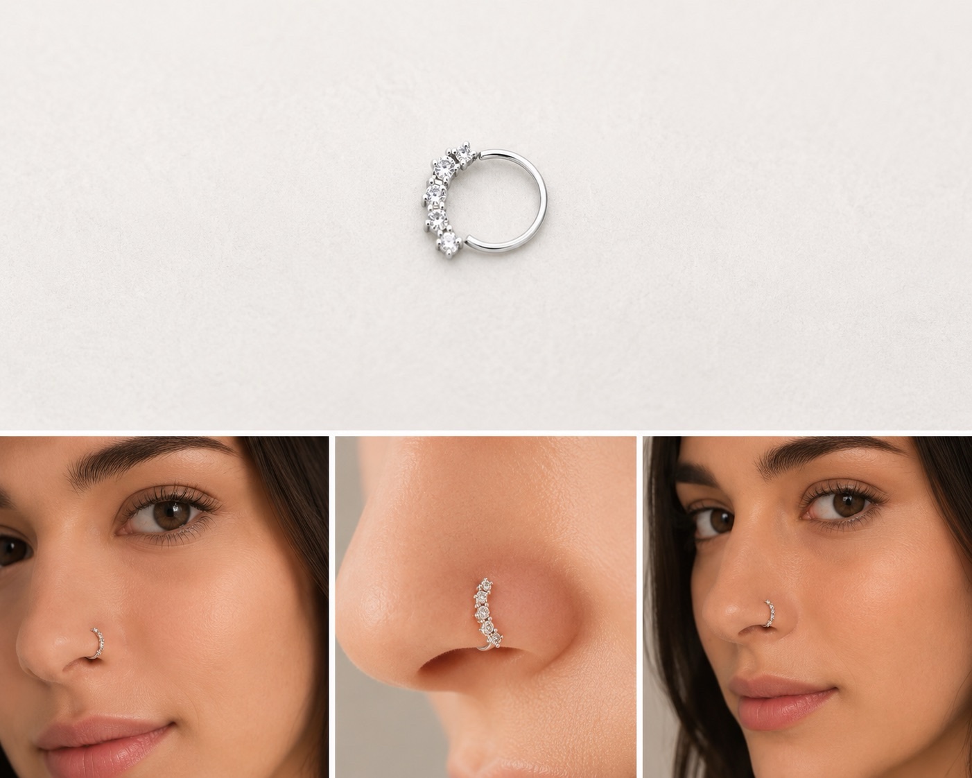 Piercing de Nariz con 5 Circones Blancos de Plata 925