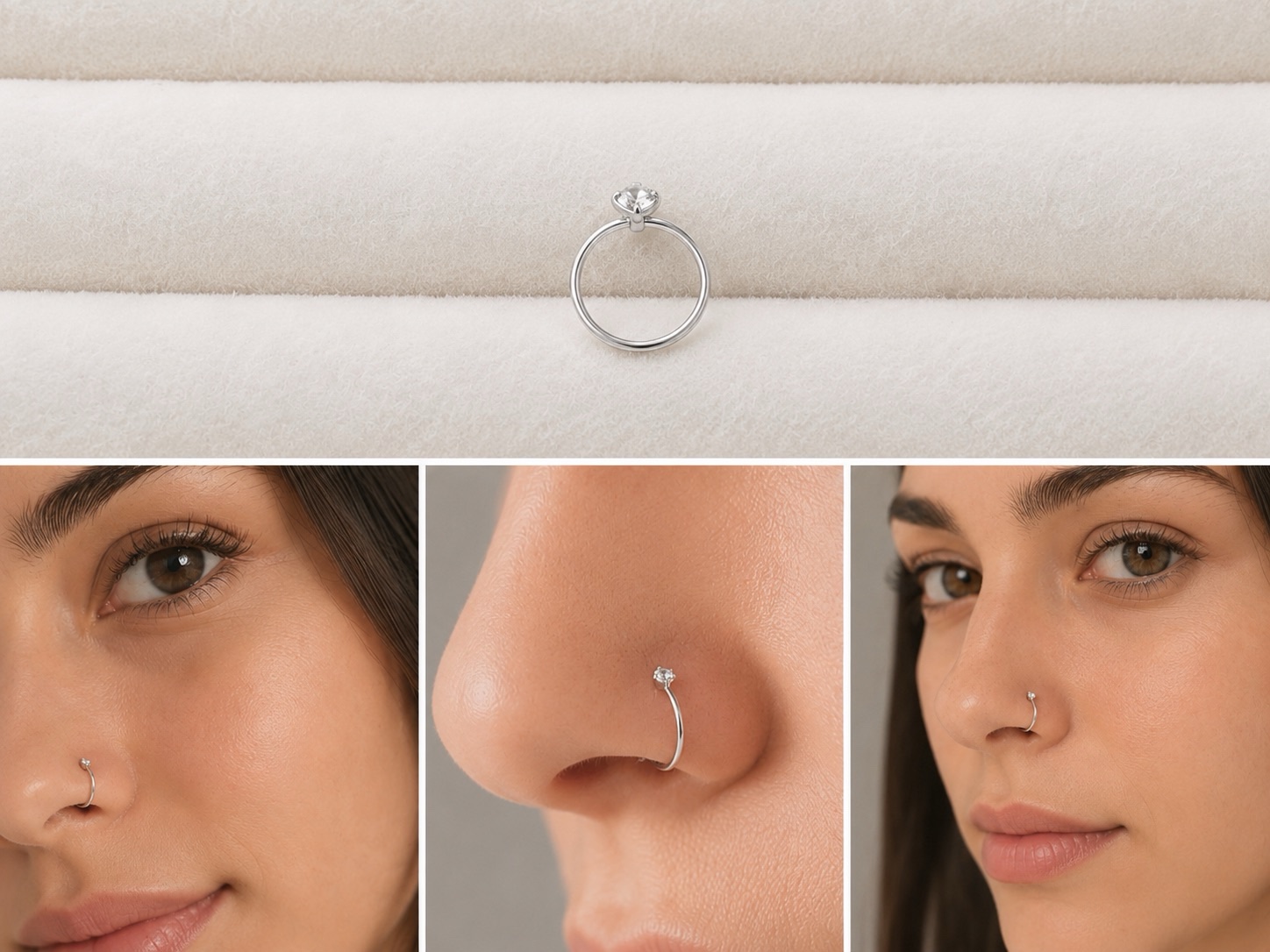 Piercing de Nariz Argolla con Circón de 8 mm en Plata 925
