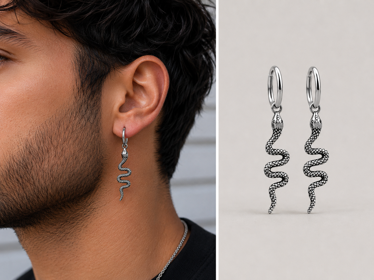 Aro Serpiente con Argolla de 12 mm en Plata 925 para Hombre