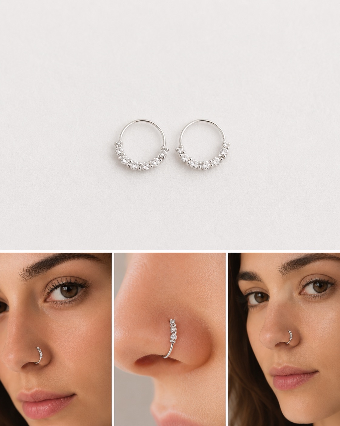 Piercing de Nariz con 7 Circones Blancos de 8 mm en Plata 925