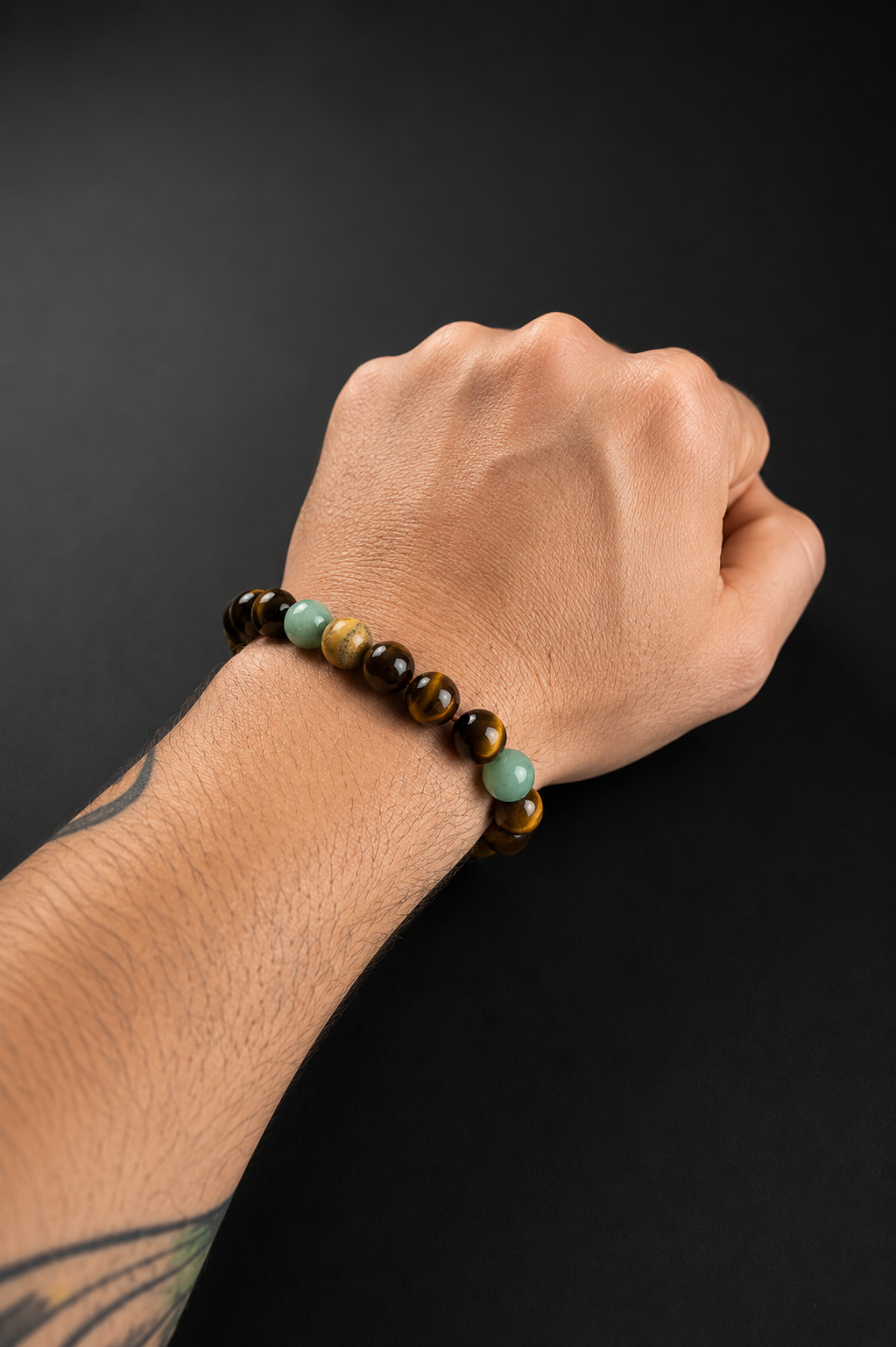 Pulsera Hombre Ojo de Tigre y Jade 10 mm | Piedras Naturales Tipo A Hecha a Mano
