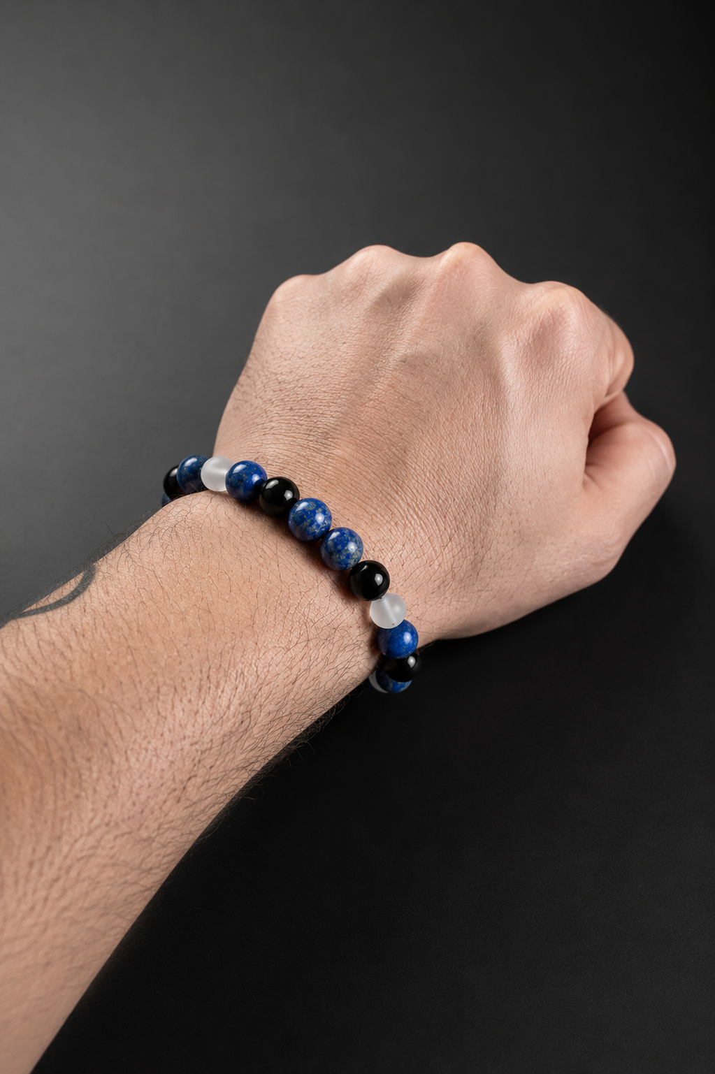Pulsera Hombre Lapislázuli, Selenita y Obsidiana | Piedras Naturales Tipo A Hecha a Mano
