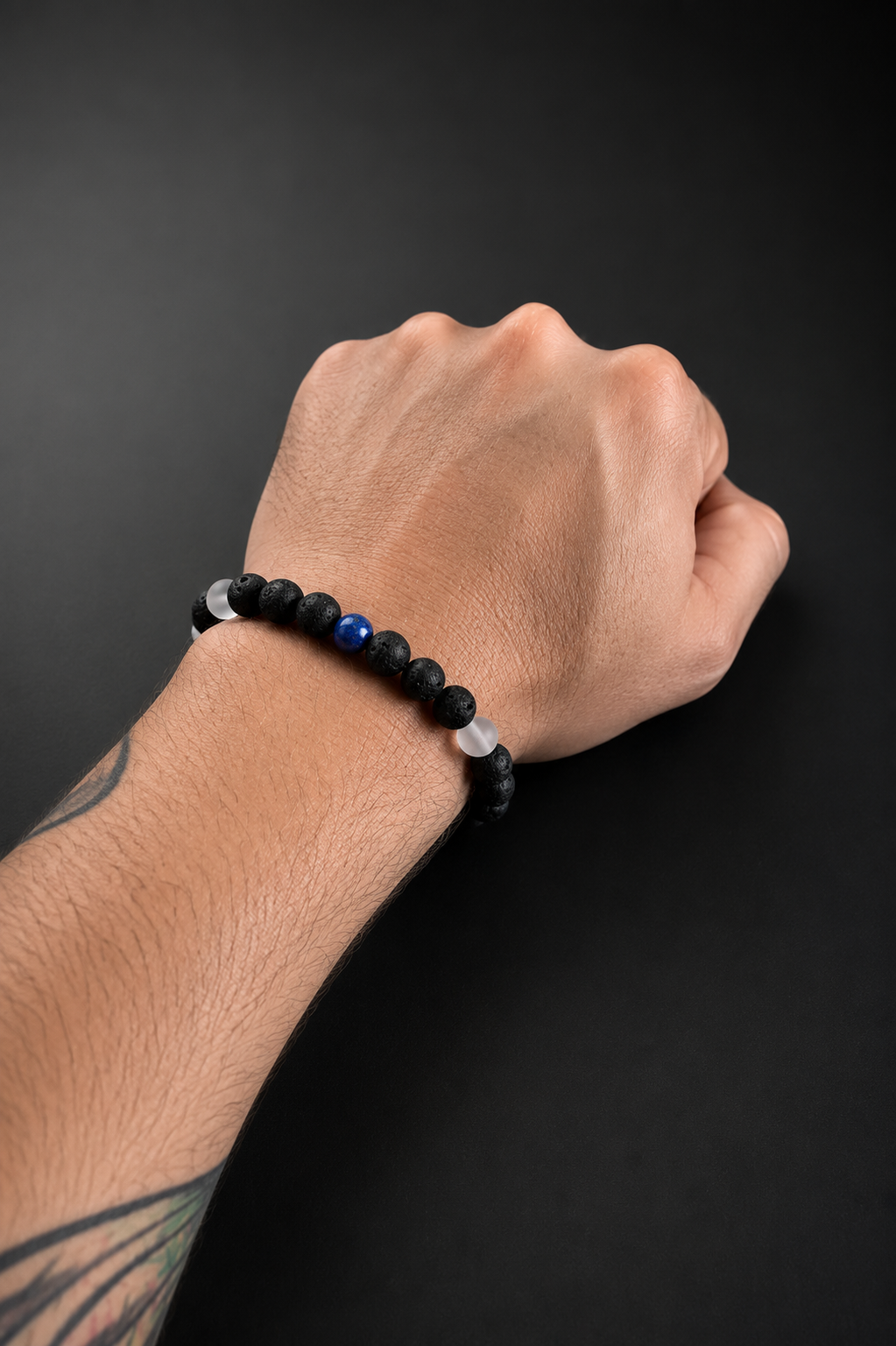 Pulsera Hombre Lapislázuli, Selenita y Piedra Volcánica 8 mm | Piedras Naturales Tipo A Hecha a Mano