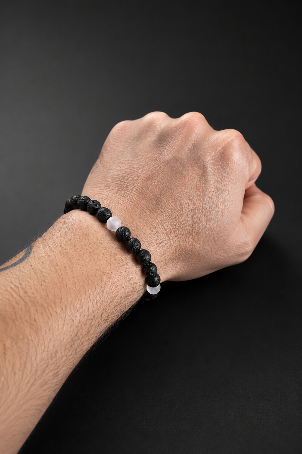 Pulsera Hombre Piedra Volcánica 8 mm y Selenita 6 mm | Piedras Naturales Tipo A | Hecha a Mano